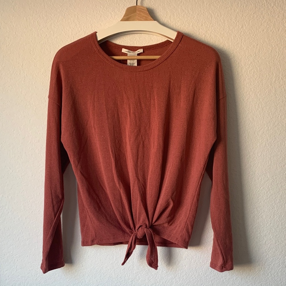 Caution To The Wind Terracotta Long Sleeve Tie-Front Top